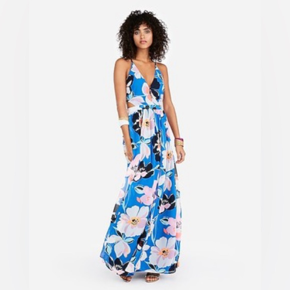 Express Blue Tropical Maxi Dress Size XL